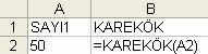 Excel karekök