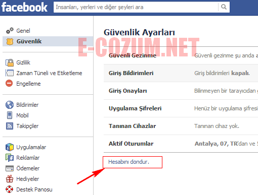 Facebook Hesabı Dondurma