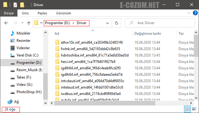 Programsız driver (sürücü) yedekleme