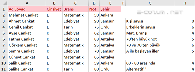 EĞERSAY formül kullanımı