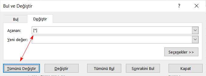 Excel bul değiştir