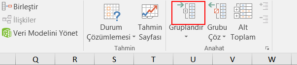 Excel veri grubu, gruplandır