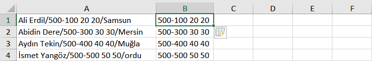 Excel hızlı doldur özelliği