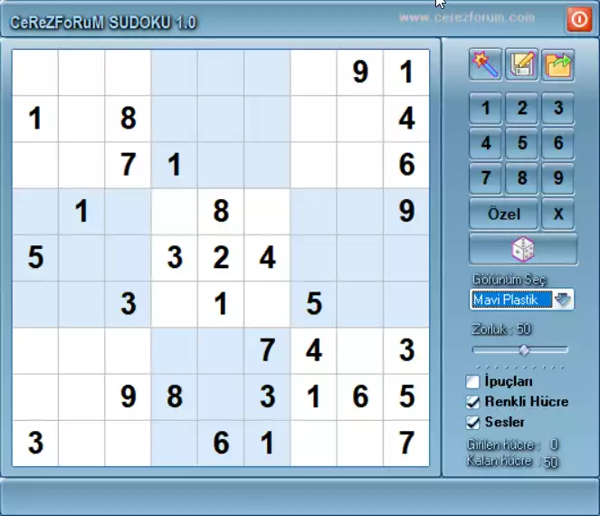 Sudoku mavi plastik kaplama teması