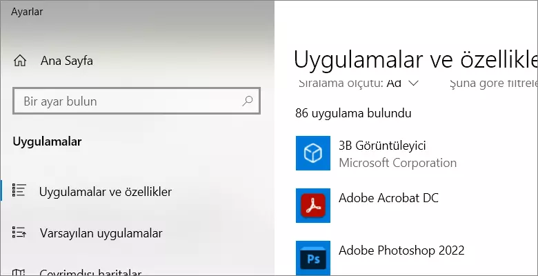 Bloatware programları kaldırma