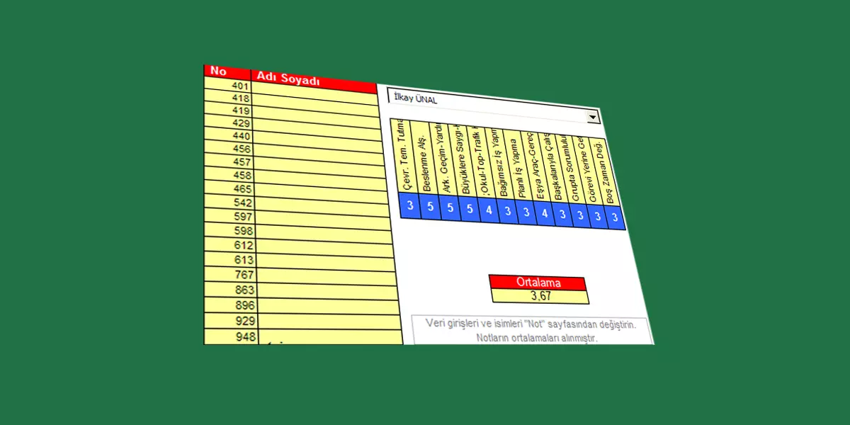 Excel ile davranış not girişi