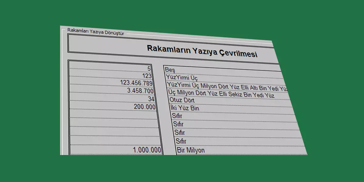 Excel rakam yazı çalışması