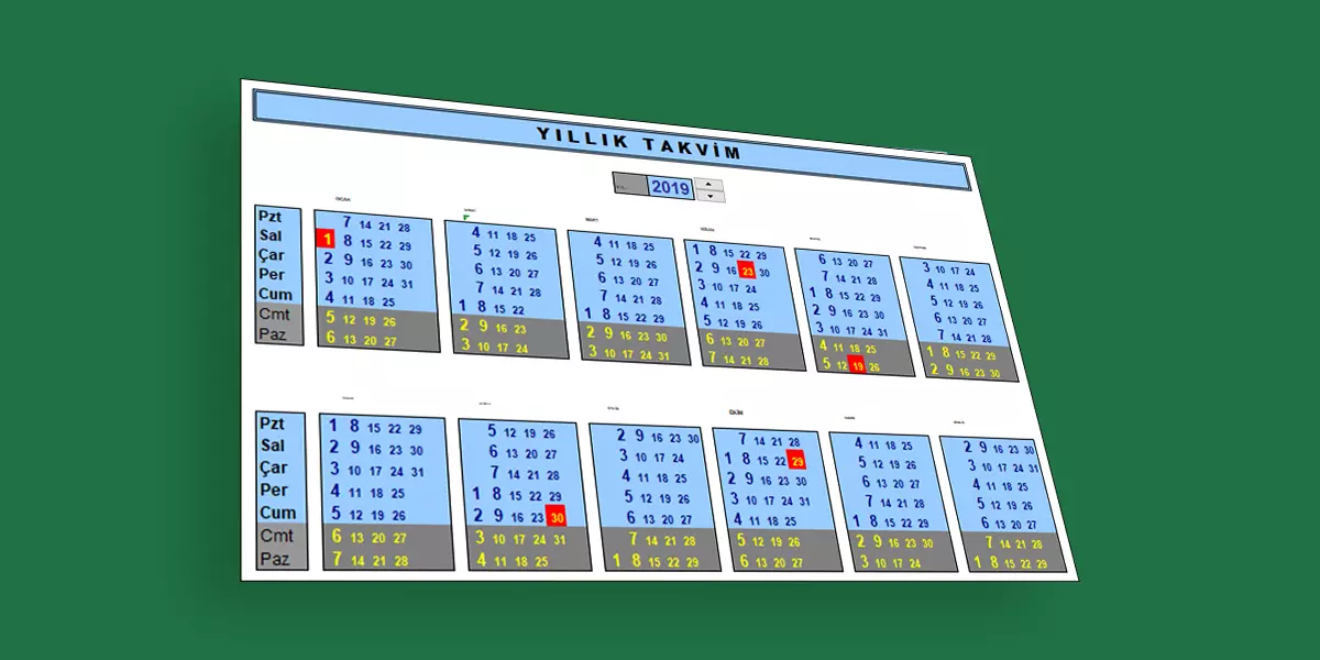 Excel takvim uygulaması