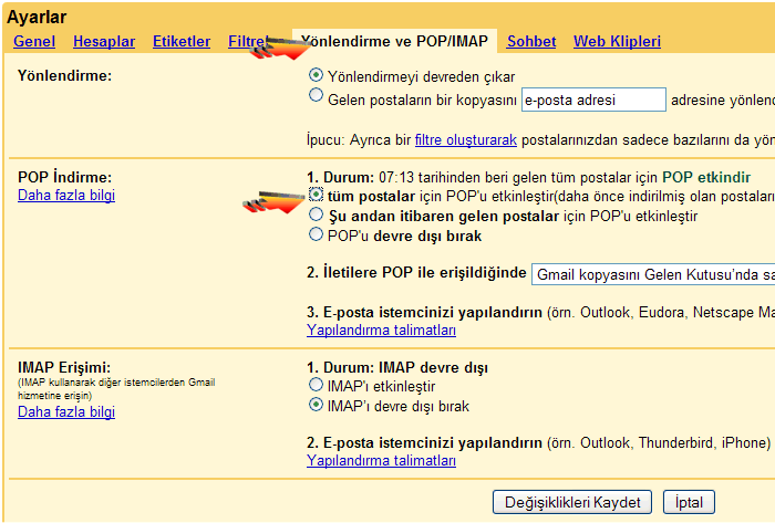 GMail - Outlook Express Ayarları - Pop3