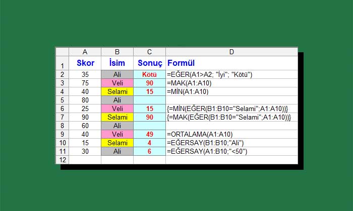 Excel sütun işlemleri